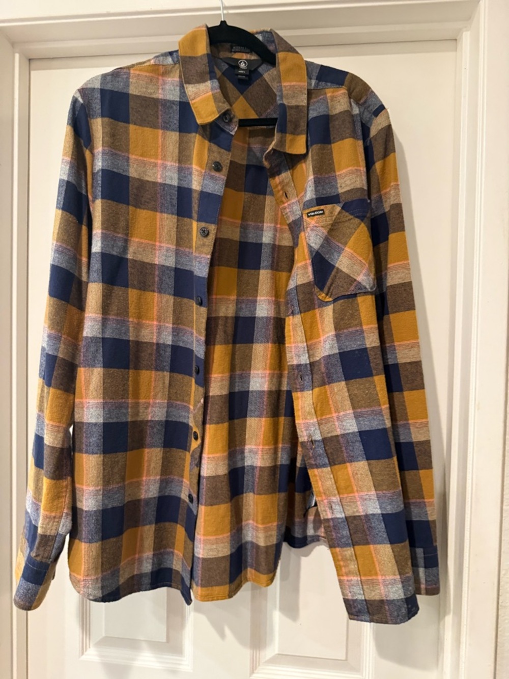 Volcom Plaid Flannel Shirt in Mustard and Navy
